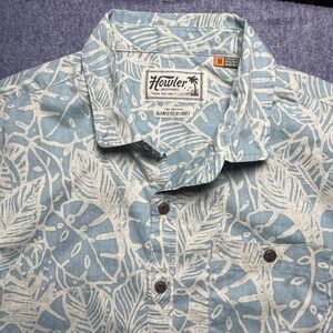 Howler Brothers Mansfield Shirt Mens Medium Blue White Tropical Leaf Print